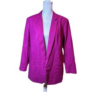 Express Fuchsia Pink Linen Blend Open Front Blazer Jacket Women's XL